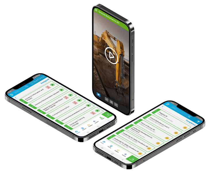 LMS - learning management system displayed on 3 mobile smartphones