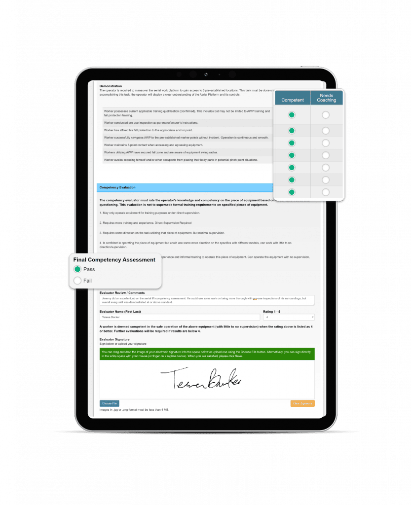 competency assessment on tablet
