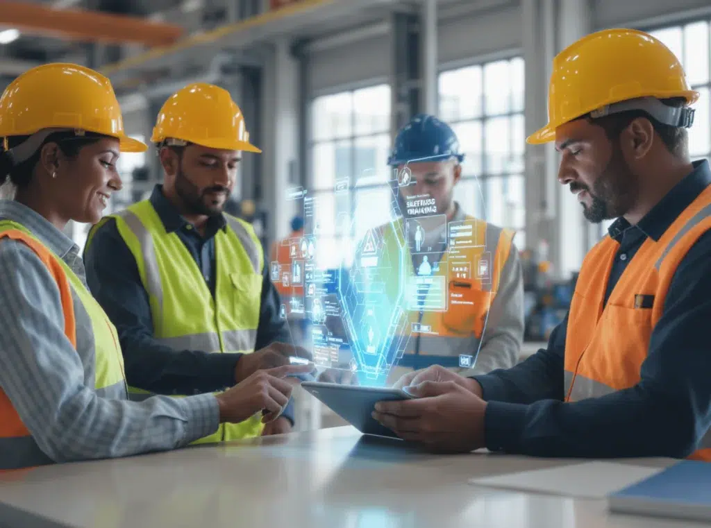 Safety team using BIS Software with digital dashboard for collaborative compliance management