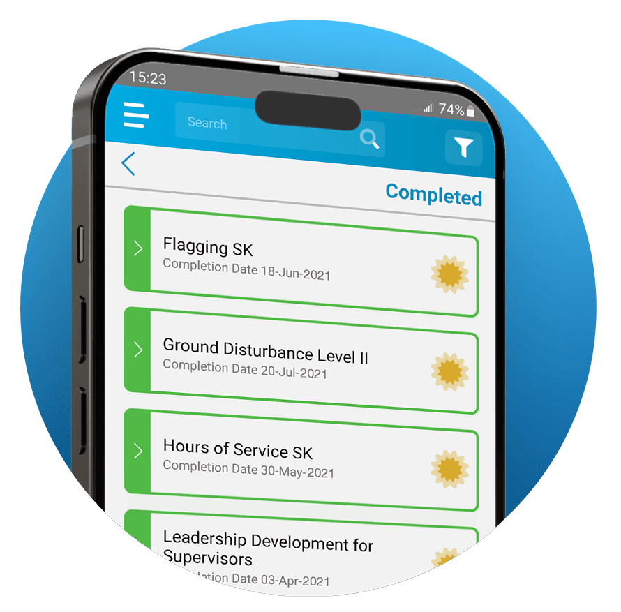 smartphone with a training certificates for contractors and employees
