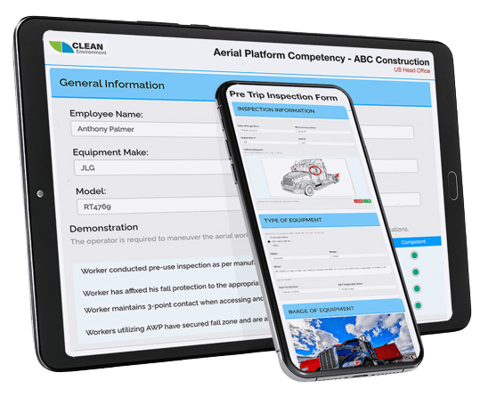 A tablet and smartphone displaying digital safety and pre trip inspection forms