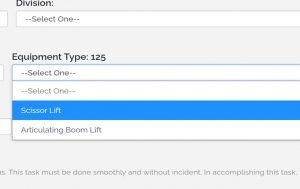 Equipment Type Drop-down menu example from BIS Safety Software, showcasing user interface elements for ease of navigation.