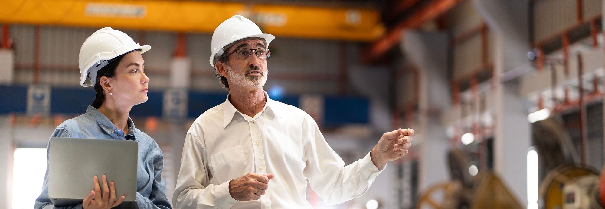 Employees discussing training records for their employees