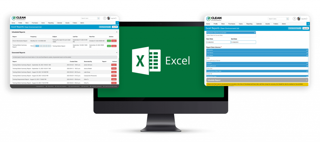 Excel reporting within BIStrainer on a desktop computer