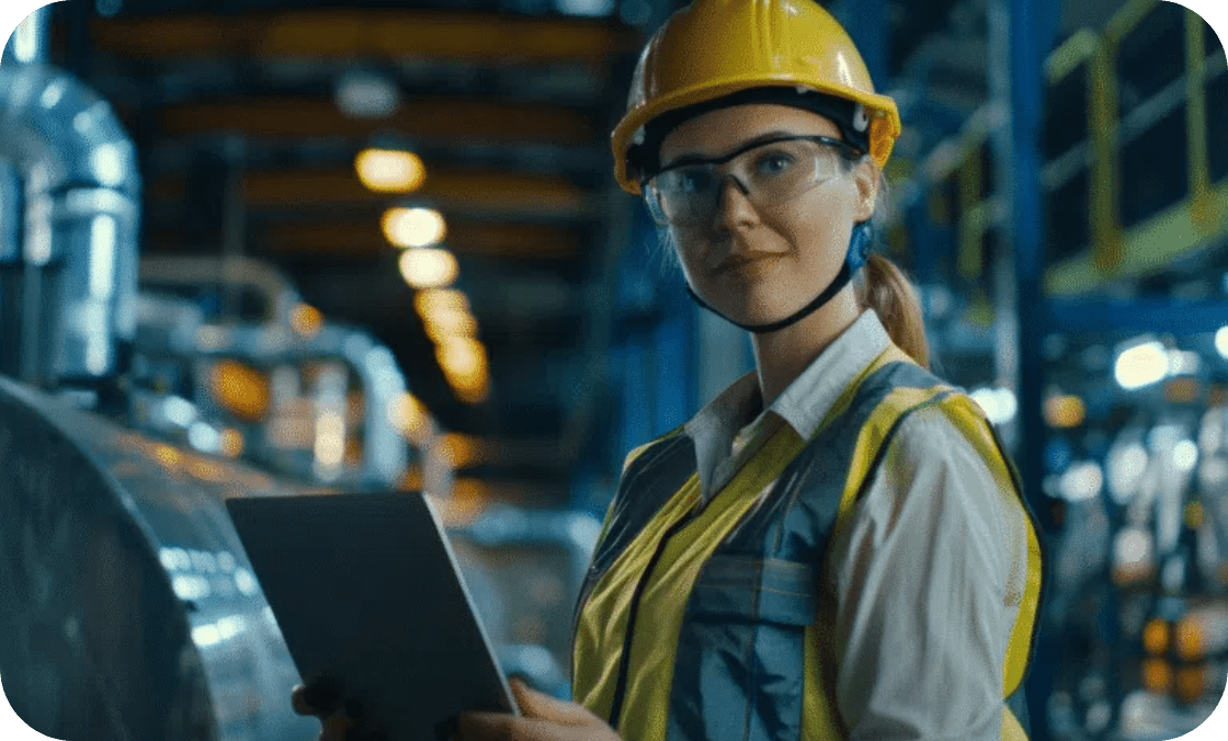 Worker in safety gear with tablet, highlighting the role of documentation in workplace safety.